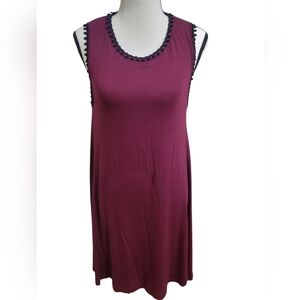 Vfish Burgundy Sleeveless Dress with Black Lace Trim Sz L
